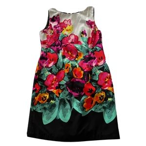 Adrianna Papell Bold Colorful Pink & Green Floral Sleeveless Dress
